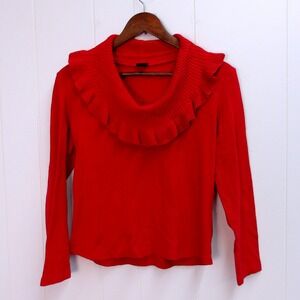 Rafaella Women Red Long Sleeve Ruffle Collar Sweater Top Size M /‎ #1223